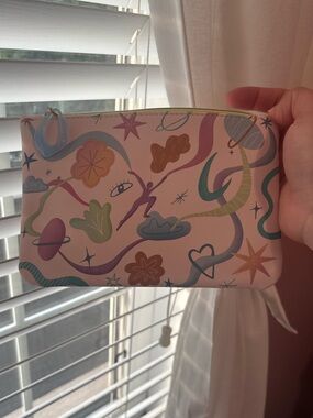 ipsy Pink Abstract Cosmic Zip Pouch with Multicolor Motifs